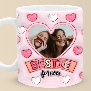 Tasse personnalisée avec photo « Les amis sont la famille que vous choisissez » - Mug personnalisé avec effet gonflé 3D - Cadeau pour les meilleures amies, les meilleures amies et les sœurs