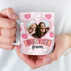 Tasse personnalisée avec photo « Les amis sont la famille que vous choisissez » - Mug personnalisé avec effet gonflé 3D - Cadeau pour les meilleures amies, les meilleures amies et les sœurs