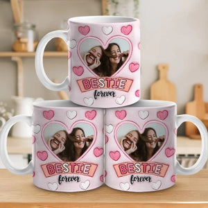 Tasse personnalisée avec photo « Les amis sont la famille que vous choisissez » - Mug personnalisé avec effet gonflé 3D - Cadeau pour les meilleures amies, les meilleures amies et les sœurs