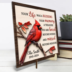 Votre vie a été une bénédiction - Plaque commémorative personnalisée en bois à 2 couches avec support - Cadeau de condoléances pour les membres de la famille