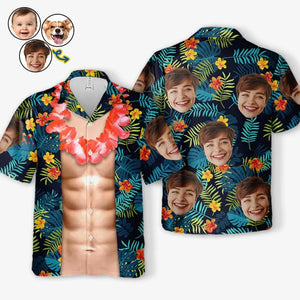 T-shirt hawaïen tropical unisexe personnalisé avec photo « La vie est une vague, attrape-la » - Cadeau de vacances d'été, cadeau pour les membres de la famille