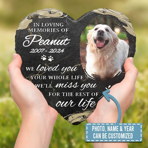 Photo personnalisée « Nous t'avons aimé toute ta vie » - Pierre commémorative personnalisée en forme de cœur - Cadeau de condoléances pour les propriétaires d'animaux et les amoureux des animaux