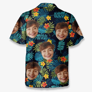 T-shirt hawaïen tropical unisexe personnalisé avec photo « La vie est une vague, attrape-la » - Cadeau de vacances d'été, cadeau pour les membres de la famille