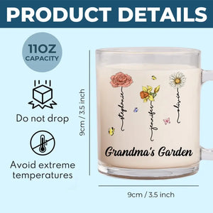 Le jardin préféré de ma grand-mère - Tasse en verre personnalisée pour la famille - Cadeau pour maman et grand-mère