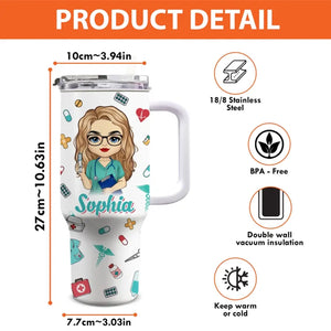 Restez calme et soyez une infirmière ! Gobelet personnalisé en acier inoxydable de 1 134 ml avec poignée. Cadeau d'appréciation, de remerciement et de vie d'infirmière.