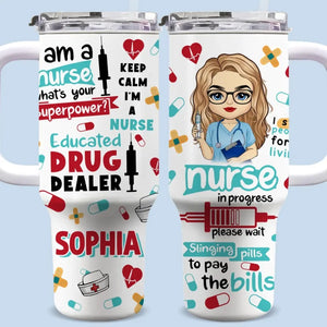 Les infirmières sont au cœur des soins de santé - Gobelet personnalisé en acier inoxydable de 1 133 ml avec poignée pour infirmière - Cadeau de remerciement et d'appréciation, vie d'infirmière