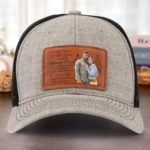 Photo personnalisée « J'ai trouvé la pièce manquante quand je t'ai rencontré » - Chapeau en cuir personnalisé pour couple - Cadeau pour mari et femme, anniversaire