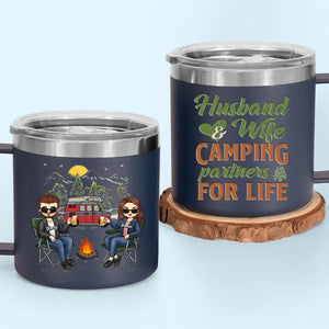 La vie est meilleure autour d'un feu de camp - Gobelet personnalisé en acier inoxydable de 14 oz avec poignée - Cadeau pour couple, mari, femme, amoureux du camping