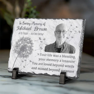 Photo personnalisée « Votre vie a été une bénédiction » – Pierre commémorative rectangulaire personnalisée avec support – Cadeau de condoléances pour les membres de la famille