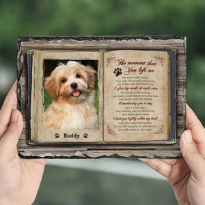 Photo personnalisée : « Je ne suis plus à mes côtés, mais je suis à jamais dans mon cœur » – Pierre commémorative rectangulaire personnalisée avec support – Cadeau de condoléances pour les propriétaires et les amoureux des animaux
