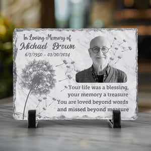 Photo personnalisée « Votre vie a été une bénédiction » – Pierre commémorative rectangulaire personnalisée avec support – Cadeau de condoléances pour les membres de la famille