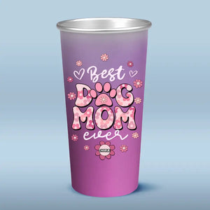 Meilleure maman de chien au monde - Tasse personnalisée en aluminium à changement de couleur - Cadeau pour propriétaires et amoureux des animaux