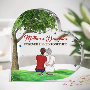 Nous sommes liés à jamais - Plaque acrylique personnalisée en forme de cœur pour la famille - Cadeau pour maman et fille