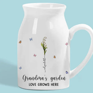 Un jardin d'amour pousse dans le cœur d'une grand-mère - Vase à fleurs personnalisé pour la décoration intérieure - Cadeau de fête des mères, de pendaison de crémaillère pour maman et grand-mère