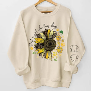Le bonheur est pour une fille et ses animaux de compagnie - Sweat-shirt unisexe personnalisé avec motif sur la manche pour chien et chat - Cadeau pour les propriétaires et les amoureux des animaux
