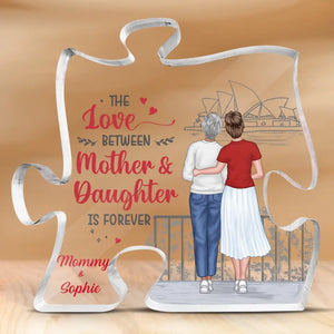 L'amour entre mère et fille est éternel - Plaque acrylique personnalisée en forme de puzzle familial - Cadeau pour maman et fille