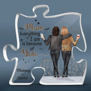 Je suis né de l'amour, l'amour est ma mère - Plaque acrylique personnalisée en forme de puzzle familial - Cadeau pour maman, fille