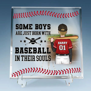 Certains garçons naissent avec le baseball dans l'âme - Plaque acrylique carrée personnalisée pour la famille - Cadeau pour les membres de la famille, les joueurs de baseball et les amateurs de baseball