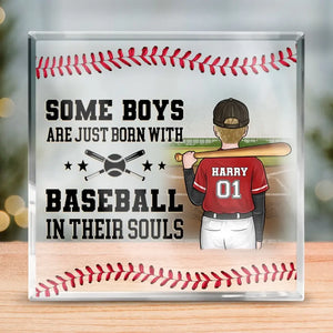 Certains garçons naissent avec le baseball dans l'âme - Plaque acrylique carrée personnalisée pour la famille - Cadeau pour les membres de la famille, les joueurs de baseball et les amateurs de baseball