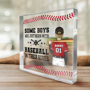 Certains garçons naissent avec le baseball dans l'âme - Plaque acrylique carrée personnalisée pour la famille - Cadeau pour les membres de la famille, les joueurs de baseball et les amateurs de baseball