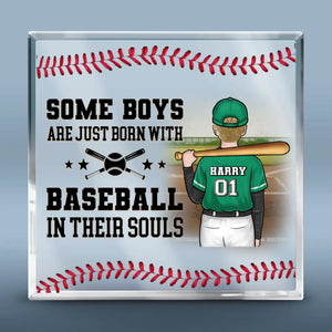 Certains garçons naissent avec le baseball dans l'âme - Plaque acrylique carrée personnalisée pour la famille - Cadeau pour les membres de la famille, les joueurs de baseball et les amateurs de baseball