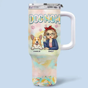 Gobelet personnalisé en acier inoxydable avec poignée « Feline Fine With My Furry Friend » pour chien et chat, 1 134 ml, cadeau pour propriétaires et amoureux des animaux
