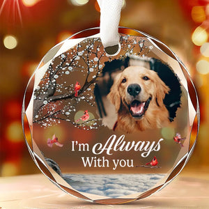 Photo personnalisée : un compagnon est parti, mais le souvenir perdure - Ornement en verre rond personnalisé commémoratif - Cadeau de condoléances pour les propriétaires et les amoureux des animaux