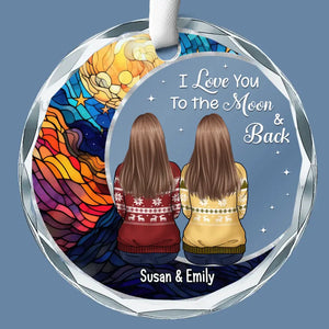 Je t'aime jusqu'à la lune et retour - Ornement en verre rond personnalisé commémoratif - Cadeau de condoléances pour les membres de la famille