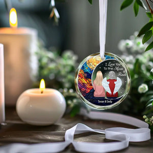 Je t'aime jusqu'à la lune et retour - Ornement en verre rond personnalisé commémoratif - Cadeau de condoléances pour les membres de la famille
