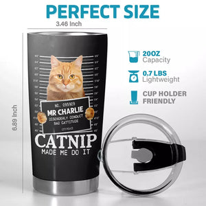Photo personnalisée « Catnip Made Me Do It » – Gobelet personnalisé pour chat – Cadeau pour propriétaires et amoureux des animaux
