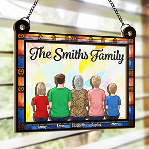 Le bonheur, c'est être entouré de sa famille - Attrape-soleil personnalisé pour fenêtre - Cadeau pour les membres de la famille