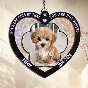 Photo personnalisée : pas un jour ne passe sans que vous ne nous manquiez ! Attrape-soleil personnalisé à suspendre à une fenêtre ! Cadeau de condoléances pour les propriétaires et les amoureux des animaux.