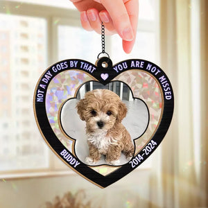 Photo personnalisée : pas un jour ne passe sans que vous ne nous manquiez ! Attrape-soleil personnalisé à suspendre à une fenêtre ! Cadeau de condoléances pour les propriétaires et les amoureux des animaux.