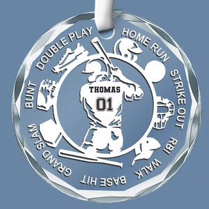 Mon cœur bat pour le baseball – Décoration de Noël personnalisée en verre avec cercle – Cadeau pour les membres de la famille, les amateurs de sport et les sportifs