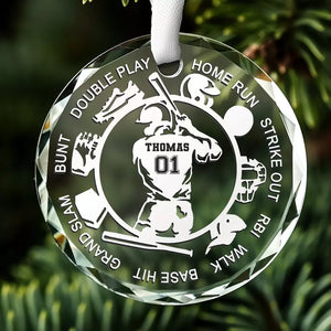 Mon cœur bat pour le baseball – Décoration de Noël personnalisée en verre avec cercle – Cadeau pour les membres de la famille, les amateurs de sport et les sportifs