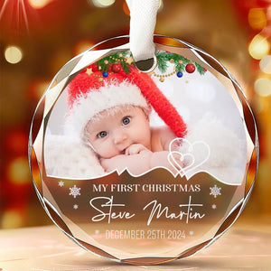 Photo personnalisée Mon premier Noël - Décoration de Noël en verre personnalisée en forme de cercle - Cadeau de Noël pour bébé, enfant et nouveau-né