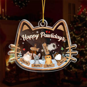 Joyeux Pawlidays - Ornement personnalisé à 3 étages en forme de chat - Cadeau de Noël pour les propriétaires et les amoureux des animaux