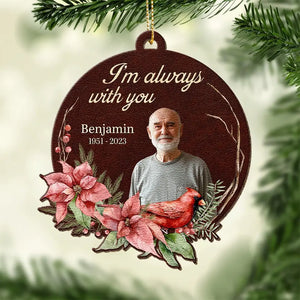 Photo personnalisée à mes côtés pour toujours - Ornement commémoratif en cuir personnalisé - Cadeau de Noël, cadeau de condoléances pour les membres de la famille