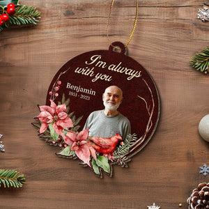 Photo personnalisée à mes côtés pour toujours - Ornement commémoratif en cuir personnalisé - Cadeau de Noël, cadeau de condoléances pour les membres de la famille