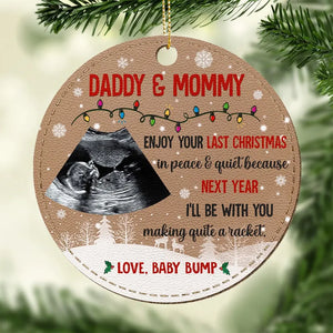 Photo personnalisée L'année prochaine, je serai avec toi - Ornement en cuir personnalisé pour la famille - Cadeau de Noël pour bébé, enfants, nouveau-né