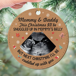 Photo personnalisée Voici le soleil de notre famille - Ornement en cuir personnalisé pour la famille - Cadeau de Noël pour bébé, enfant, nouveau-né