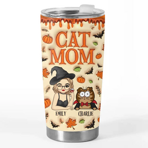 Adorable chat sorcière d'Halloween - Gobelet personnalisé avec effet gonflable 3D imprimé - Cadeau d'Halloween pour les propriétaires et les amoureux des animaux