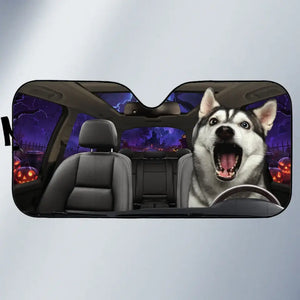 Les animaux de compagnie font partie de la famille et embellissent la vie ! Pare-soleil personnalisé pour pare-brise de voiture, protection de vitre de voiture, cadeau d'Halloween pour propriétaires et amoureux des animaux.