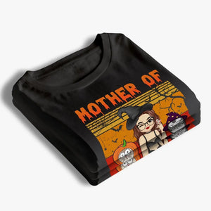 T-shirt, sweat à capuche et sweat-shirt unisexe personnalisé « Mother Of Meownsters » avec chat ; cadeau d'Halloween pour les propriétaires et les amoureux des animaux.