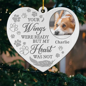 Photo personnalisée « Puissiez-vous trouver du réconfort dans les bras d'un ange » - Ornement commémoratif personnalisé - Forme personnalisée en métal - Cadeau de condoléances, cadeau de Noël pour propriétaires d'animaux et amoureux des animaux