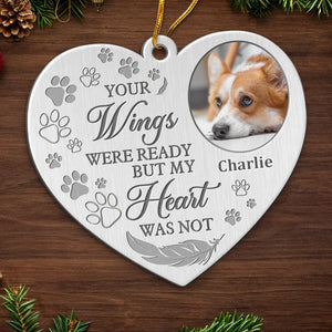 Photo personnalisée « Puissiez-vous trouver du réconfort dans les bras d'un ange » - Ornement commémoratif personnalisé - Forme personnalisée en métal - Cadeau de condoléances, cadeau de Noël pour propriétaires d'animaux et amoureux des animaux