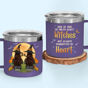 Les sorcières sont toujours liées par le cœur - Gobelet personnalisé en acier inoxydable de 14 oz avec poignée - Cadeau d'Halloween pour meilleures amies, meilleures amies et sœurs