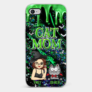 Ambiance sorcière pour maman chat cet Halloween ! Coque de téléphone transparente personnalisée pour chat ! Cadeau d'Halloween pour propriétaires et amoureux des animaux
