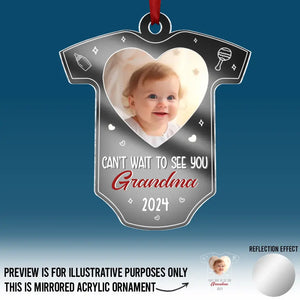 Photo personnalisée « J'ai hâte de te voir » - Ornement personnalisé en acrylique miroir pour famille - Cadeau de Noël pour bébé, enfant, nouveau-né