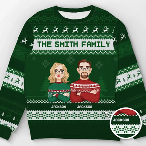 L'amour de notre famille brille de mille feux à Noël - Sweat-shirt personnalisé pour la famille - Pull en laine unisexe - Cadeau de Noël pour les membres de la famille